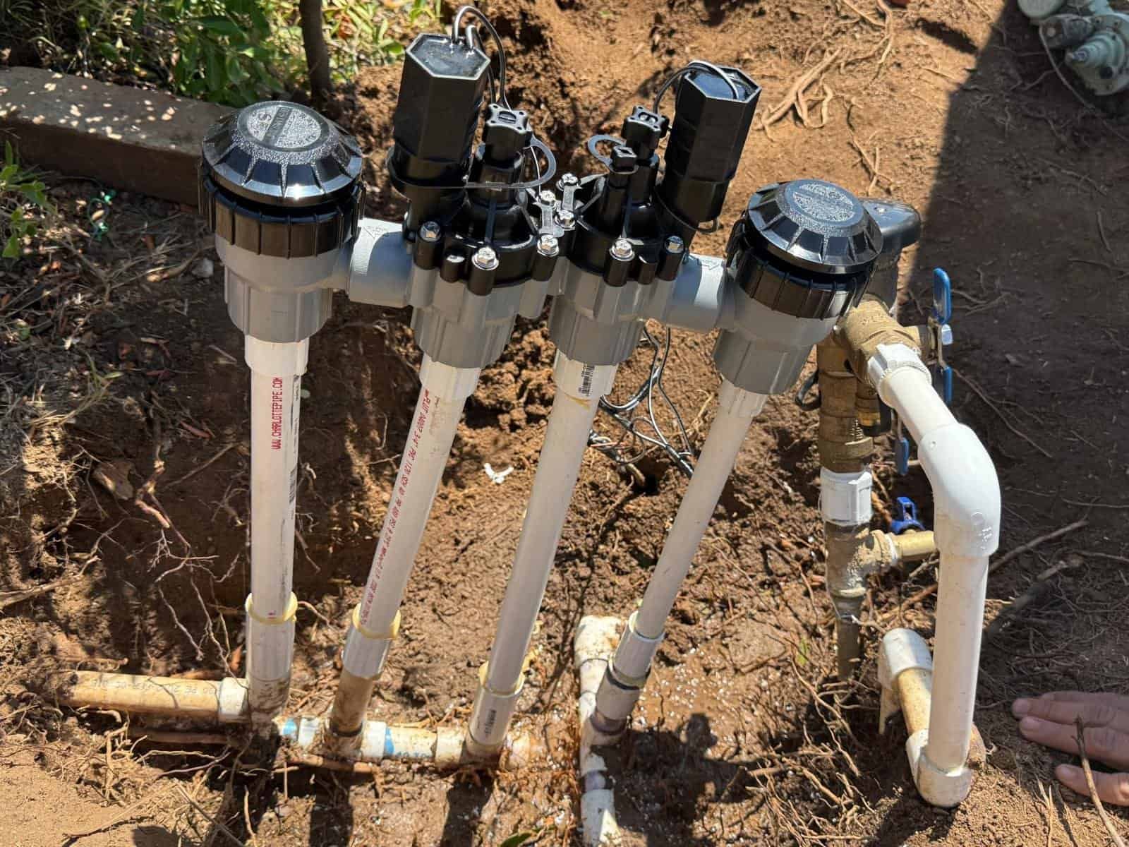 High-quality lawn irrigation system with PVC pipes and valves for efficient watering.